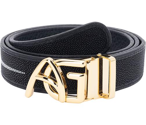 Stingray Textured Leather Belts Black / Prong